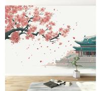 Générique Tapisserie Murale Intissée Vintage Style Chinois Architecture Fleurs Facile à Poser - Papier Peint Sur Mesure Blanc 450L x 315H cm, Poster XXL Lessivable pour Chambre d'enfant et Restaurant