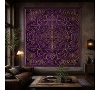 Générique Tapisserie Murale Personnalisé 180 x 230 cm, Custom Image Logo Text Personalized Tapestry, Motif floral rétro violet, jaune,