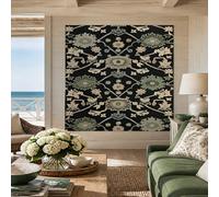 Générique Tapisserie Murale Personnalisé 180 x 230 cm, Custom Image Logo Text Personalized Tapestry, Motif floral rétro noir, beige, vert,