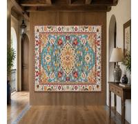 Générique Tapisserie Murale Tableau Décoration pour Salon, Chambre, Fenêtre ou Porte, 100 x 150 cm,Motif floral rétro bleu, rouge, beige, blanc, orange,