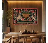 Générique Tapisserie Murale Tableau Décoration pour Salon, Chambre, Maison, Tapestries 70 x 100 cm,Motif floral rétro vert, rose, beige, noir, orange