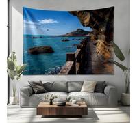 Générique Tapisserie Murales 230x180cm Route CôTièRe En Bois Tapisseries Microfibre Lavable Decoration Bleu Tenture pour Maison Salon Studio Chambre Dortoir