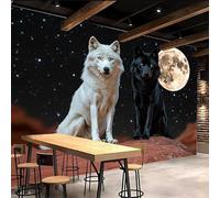 Générique tapisserie murales papier peint 350x260cm Lune Du Loup Noir Et Blanc papier peint chambre adulte Impression murale en toile à l’huile,sans joint,parfaite pour espace de lecture EB24-9202