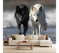 Générique tapisserie murales papier peint 400x280cm Couple De Loups Noir Et Blanc papier peint chambre Toile murale 3D à effet artistique sans couture, adaptée au mur principal du salon EB24-9260