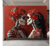Générique tapisserie murales papier peint 400x280cm Crâne De Couple De Fleurs Rouges papier peint chambre Toile murale 3D à effet artistique sans couture, adaptée au mur principal du salon EB24-8950