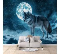 Générique tapisserie murales papier peint 400x280cm Loup De La Lune papier peint chambre Toile murale 3D à effet artistique sans couture, adaptée au mur principal du salon EB24-9119