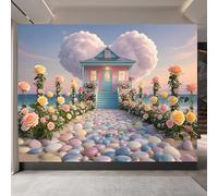 Générique tapisserie murales papier peint 400x280cm Route De Pierres Fleuries Colorées papier peint chambre Toile murale 3D à effet artistique sans couture, adaptée au mur principal du salon EB24-35