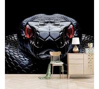 Générique tapisserie murales papier peint 400x280cm Serpent Noir Aux Yeux Rouges papier peint chambre Toile murale 3D à effet artistique sans couture, adaptée au mur principal du salon EB24-5845