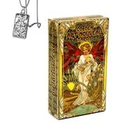 Générique Tarot Art Nouveau doré - Jeu de Poche pour débutants avec Collier - Design élégant, Facile à Utiliser