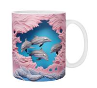 Générique Tasse à café dauphin 3D - Tasses à café en céramique peintes à plat 3D,Décor de dauphin en céramique pour femmes et hommes, cadeau de vacances et d'anniversaire