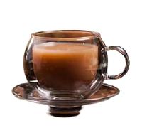 Générique Tasse à Café en Porcelaine Tasse à café en verre double paroi 150/300 ml avec soucoupes et cuillère Tasses expresso résistantes la chaleur poignée boisson thé au lait(150ml,Cup-Saucer)