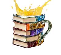 Générique Tasse à café en verre 3D pile de livres - Tasse de café originale avec design de livres empilés, art de peinture 3D, suitable pour maison, cafés, cadeaux pour amateurs de lecture
