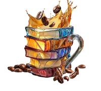 Générique Tasse à café en verre 3D pile de livres - Tasse de café originale avec design de livres empilés, art de peinture 3D, suitable pour maison, cafés, cadeaux pour amateurs de lecture