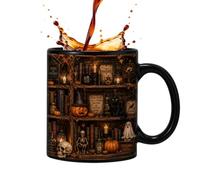 Générique Tasse à Café Halloween tasse isotherme Halloween gothique 350 ml | Mug fantôme et chat noir de bibliothèque pour chocolat, thé, jus, maison, fêtes, dortoir, café, amoureux des livres et