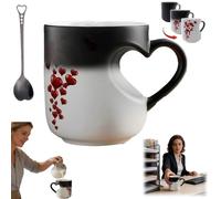 Générique Tasse À Couleur Changeante En Forme De Cœur, Tasses À Eau Fantaisie En Forme De Cœur Avec Poignée, Design Thermochromique Révélateur De Magie, Cuillère Incluse(Black)