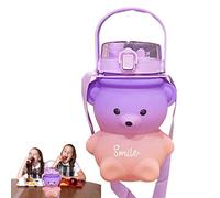 Générique Tasse à Paille Honey Bear,Kawaii Bear Water Bottle Gourde pour Enfants avec Paille et Sangle réglable - Gobelets Anti-éclaboussures pour Enfants avec pailles et couvercles pour Une