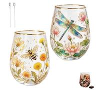 Générique Tasse À Thé En Verre Rose Élégant « Garden Morning Bliss » 2026, Décorée D'un Colibri Et De Fleurs En Relief, 414 Ml (14 Oz), Idéale Pour Le Thé Et Le Café. (2pcs-j)