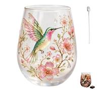 Générique Tasse À Thé En Verre Rose Élégant « Garden Morning Bliss » 2026, Décorée D'un Colibri Et De Fleurs En Relief, 414 Ml (14 Oz), Idéale Pour Le Thé Et Le Café. (#A)