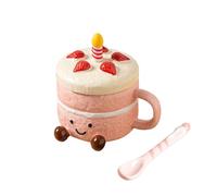 Générique Tasse Café Céramique 12,5x7,4cm Bric-à-brac Esthétique Mignonne | Tasses Drôles - Dessert Forme Gâteau Thé Avec Couvercle Cuillère | Cadeau Anniversaire Saint-Valentin Amis Famille