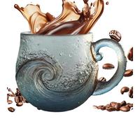 Générique Tasse de café en verre - Bouteille d'eau de conception de 300 ml de vagues | Tasse de café avec poignée, moustiquaire à thème de l'océan poly
