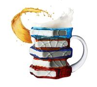 Générique Tasse de Café Livre 3D, Tasse Motifs Vitrail Livres Empilés, Articles Littéraires Mignons pour Lecteurs Professeurs Écrivains Amoureux de Littérature Famille Amis Moments Quotidiens