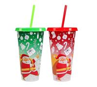 Générique Tasse De Noël À Changement De Couleur Avec Couvercle | 2 Tasses À Thème Père Noël - Mug À Eau Avec Couvercles Et Pailles - Pour Fête De Adultes Boissons Froides