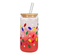 Générique Tasse de Noël à changement de couleur - Tasse en verre réutilisable de 17 cm avec couvercle et paille à l'épreuve des fuites, café glacé 180 g pour boissons froides, eau, thé, jus, bière