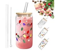 Générique Tasse de Noël changeante de couleur, tasse à café glacé réutilisable avec couvercles et pailles, tasses à café de voyage, bouteille en verre, pour tasses en verre, eau froide, lait, jus (A)
