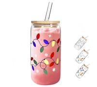 Générique Tasse de Noël changeante de couleur, tasse de Noël en verre avec couvercles et pailles, tasse de voyage réutilisable pour café glacé, eau, lait ou jus, 380 ml/500 ml/600 ml (#380ml)