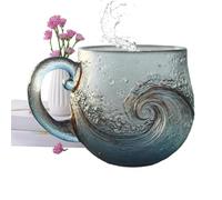 Générique Tasse de vagues de verre de mer, tasse en verre à vague océan à main 12 oz, à thème de plage texturée, pour la cuisine du bar de voyage en milieu de travail à la maison
