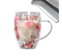 Générique Tasse Double Paroi Fleurs Séchées, Fleurs Séchées, Tasses À Café En Verre À Double Paroi, Tasse À Café Transparente, Tasses En Verre Créatives Avec Poignées, Tasses À Café Transparentes