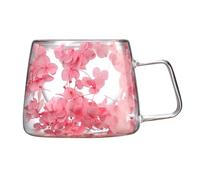 Générique Tasse En Verre À Double Paroi Fleurs Sèches 200ml, Tasse À Café Esthétique En Verre À Double Paroi, Tasse À Fleurs Sèches Avec Poignée, Rose