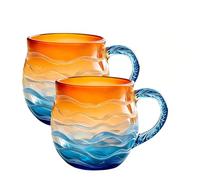 Générique Tasse en verre artisanale motif vagues marines, art inspiré de l'océan, design texturé unique pour café, thé et vaisselle sur le thème de la plage (2Pcs)