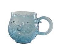 Générique Tasse en verre soufflé à la main motif vagues de l'océan, verrerie artistique texturée sur le thème de mer pour thé, café, vin et boissons glacées