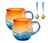 Générique Tasse Golden Tide, tasse à café artisanale avec une texture ondulée unique, née d'un amour pour les couchers de soleil sur la côte, pour les amateurs de surf et de plage (2pcs)