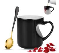 Générique Tasse Magique À Couleur Changeante En Forme De Cœur, Tasse À Café En Céramique Thermochromique Amusante De 325 Ml Avec Poignée For Voyage/travail/cuisine À Domicile(Black)