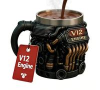 Générique Tasse Moteur V12 - Gobelet Café Double Paroi V12 | Modèle Réaliste Style Mécanique, Capacité 300ml, Vaisselle Créative Pour Maison Bureau Golf Camping Soirée Whisky Bière