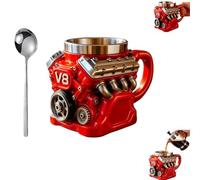 Générique Tasse Moteur V8 en Résine avec Intérieur Inox et Anse Isolante - Tasse Café 3D Réaliste, Idée Cadeau Homme pour Passionnés d'Auto, Design Mécanique Original