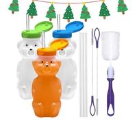 Générique Tasse Ours - 230ml Tasse à Eau Mignonne à Bec avec Couvercle - Transparent Bouteille Ours Étanche avec Paille | pour et Filles Cafés Glacés Thés au Lait Boissons et Consommation