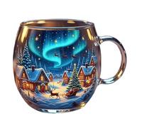 Générique Tasse Peinte en Verre - Tasse de Noël avec Dessins de Sapins et Neiges, Confortable à Tenir, Facile à Ranger, Adaptée pour Réunions Familiales, Cadeaux, Bureau