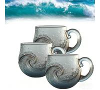 Générique Tasse Sea Glass Wave, tasse à café artisanale de 35 cl sur le thème de l'océan, avec motif texturé représentant des vagues, pour le thé, le café ou les cocktails (3pcs)