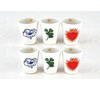 Générique Tasses Abondance en Faïence avec Motifs Trèfle Cœur et Œil, Étoile Intérieure, 6.5 x 7.5 cm, 125 ml, Lot de 6