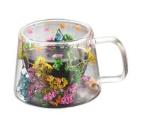 Générique Tasses De Café En Verre - Tasse À Double Mur | De Conception De Fleurs Isolés | Drinkware Résistant À La Chaleur Transparente | Tasse De Thé Cappuccino De 250 Ml Élégante | Accessoire