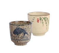 Générique Tasses en céramique japonaises rétro-16cl×2 - idéale pour le café expresso, le thé, l'eau -sans anse-style asiatique- design unique et cadeau