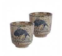 Générique Tasses en céramique japonaises rétro -16cl ×2- idéale pour le café expresso, le thé, l'eau -sans anse-style asiatique-design unique-cadeau (brun,brun)