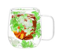 Générique Tasses En Verre À Double Paroi,Tasses En Verre À Double Paroi - Tasse à thé en verre de fleurs séchées, à café en verre transparent, tasse d'isolation thermique à couche avec poignée de 2