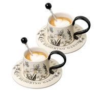 Générique Tasses Mignonnes - 17 X 9,8 Cm Avec Soucoupes Et Cuillères, Ensemble De Tasses À Café - Pour Cappuccino, Lait, Cacao, Jus, Bière, Cuisine, Café, Restaurant, Maison, Anniversaire, Noël