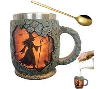 Générique Tasses Originales 386ml | Tasse de Camping Feu de Bois,Design Sorcière Flamme 3D Texture Écorce Manche Ergonomique Cadeau Amis Collègues Noël Adultes
