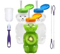 Générique Tasses Ours,230ml Tasse à Eau Mignonne à Bec avec Couvercle,Transparent Bouteille Ours Étanche avec Paille - Pour Femmes Et Filles Pour Boissons Café Glacé Et Thé Au