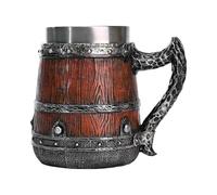 Générique Tavern Mug - Double Wall Stainless Steel Stein, Classic Wooden Barrel Look | Handmade Medieval Cup, Bucket-Inspired Drinkware, Thermal Beer Container, Antique Rustic Accessory for Men